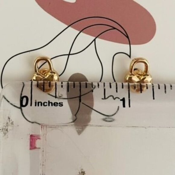 Small Stud Goldtone Heart Lock Stud Earrings Minimalist Academia Cute - Picture 5 of 10